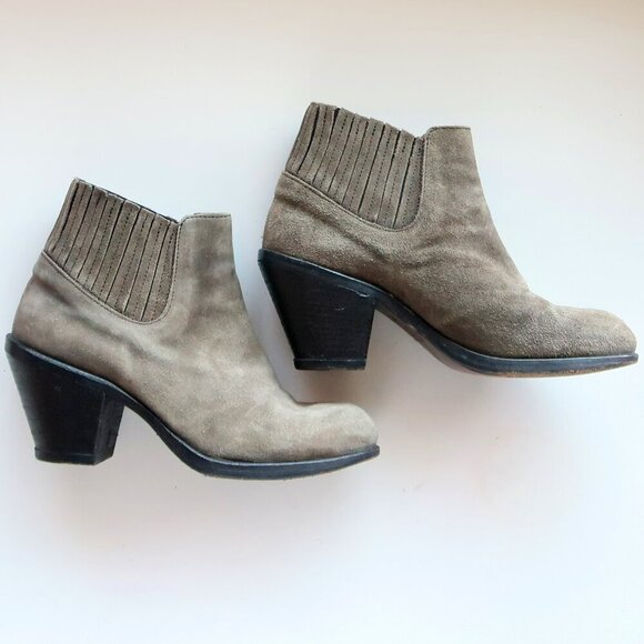Fiorentini Baker Olive Military Green Suede Leather Heeled Ankle Boots Booties 8 - Picture 13 of 16